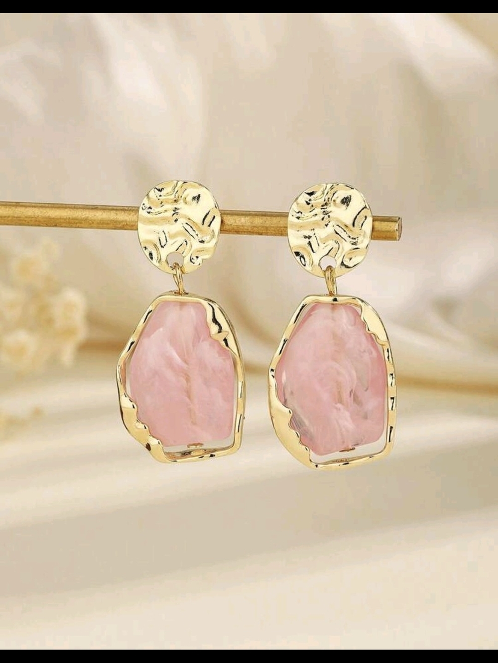 Gold Pink Resin Drop Earrings - Women's Fashion Jewelry